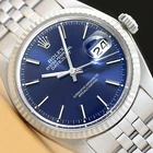 ROLEX MENS DATEJUST 1601 18K GOLD STAINLESS STEEL BLUE WATCH w/ FOLDED BAND