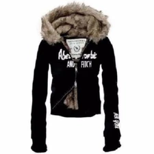 NWT Abercrombie and Finch A&F Women Embroidered Word Design Black Hoodie S/M/L