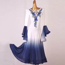 NEW Latin Ballroom Dance Dress Modern Salsa Waltz Standard Long Dress F786 White