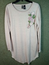 Kristin Nicole Size L Pink Long Sleeve Pink Floral Applique Sweater Dress