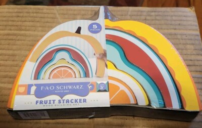 Fao Schwarz Fruit Stacker Wood Building Set, 5 Wood Puzzle Pieces, Preschool New