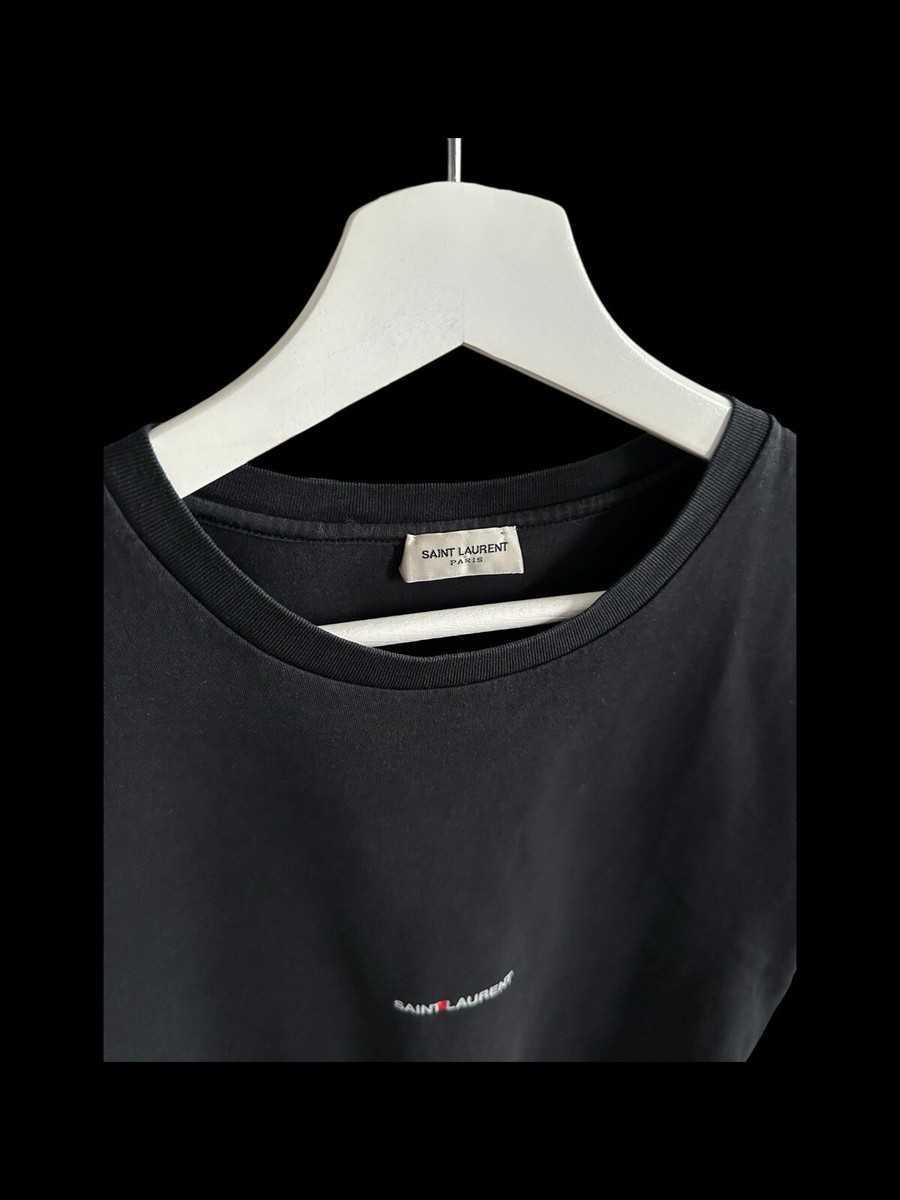 Saint Laurent Black Center Logo Short Sleeve T-Shirt Top Sz