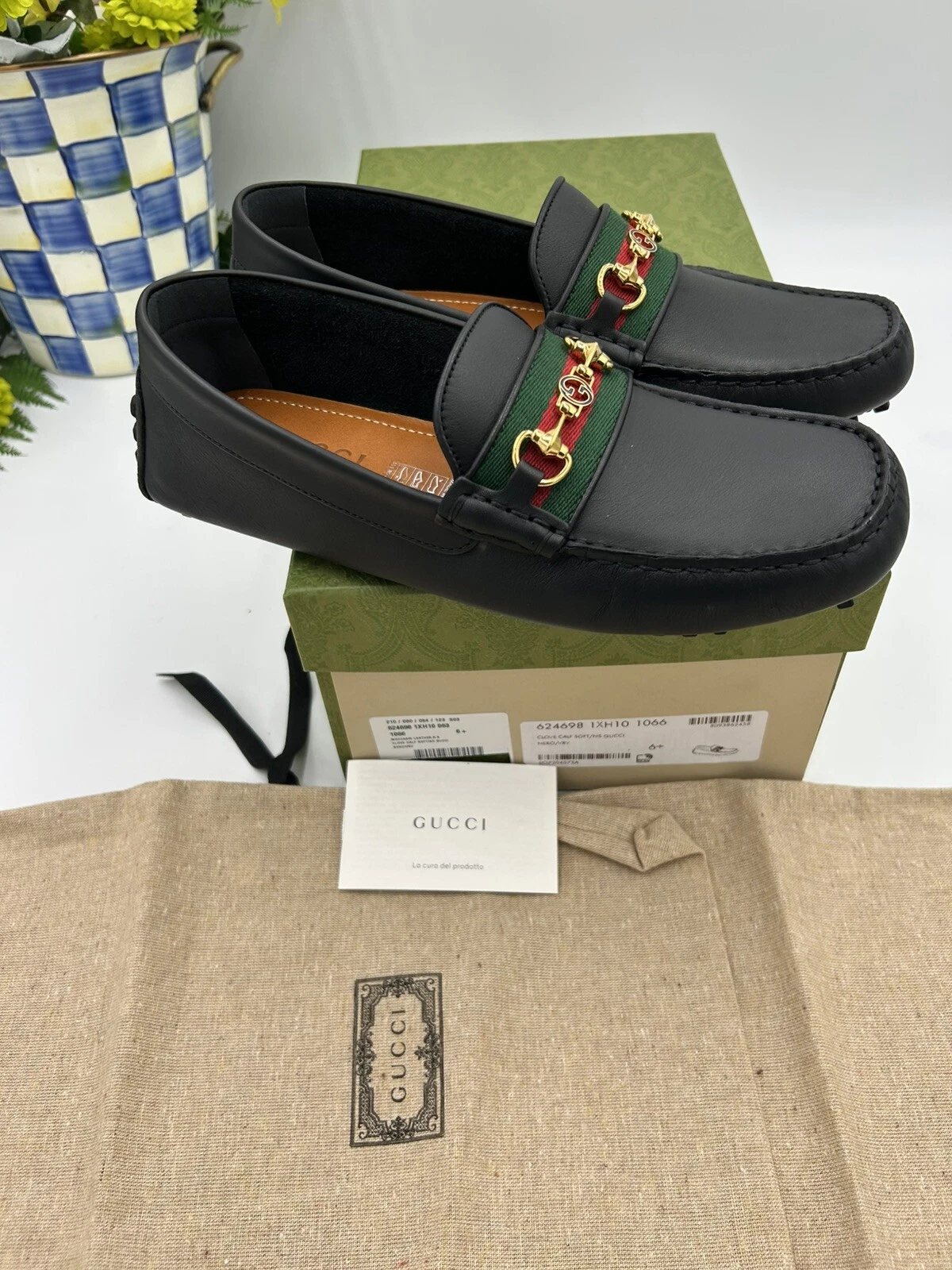 Mocassins homme Gucci Ayrton web rayé cuir conducteur taille 6,5 taille 7,5 US