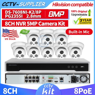 Hikvision Compatible  8CH 8POE NVR 5MP IR IP Mic Camera DS-7608NI-K2/8P NVR Lot