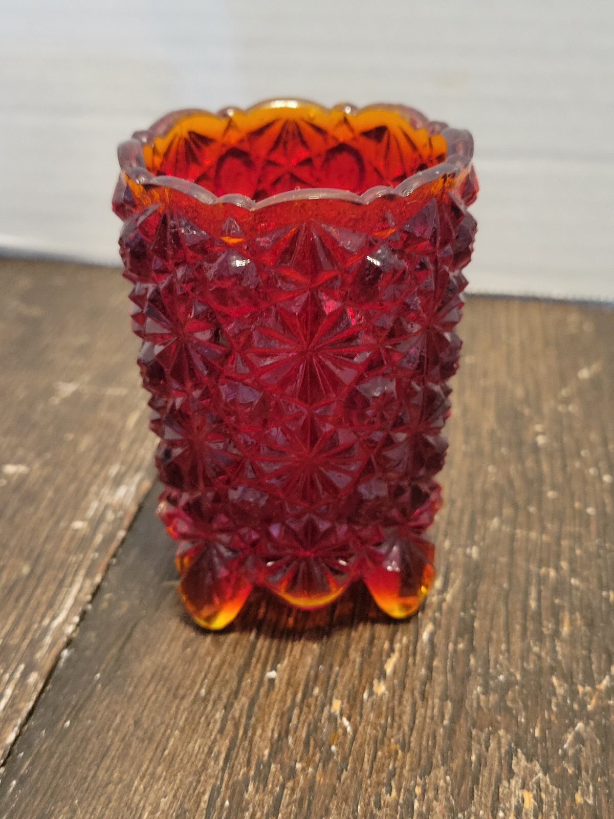 Vintage Red Glass Toothpick Holder Footed Stars eBay