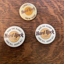 3 Vintage  Hard Rock Cafe Pinback Button Pin Badge New York /London/Love All