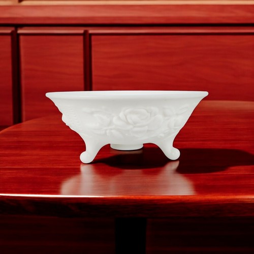 Imperial White Milk Glass Footed Bowl With Rose Pattern Vintage - Picture 20 of 23
