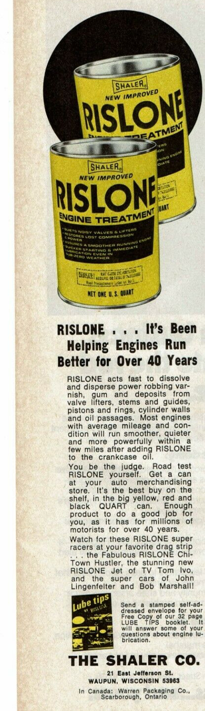 Vintage Print Ad 1979 The Shaler Co Rislone Engine Treatment Black Red Quart Can