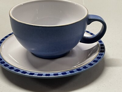 DENBY REFLEX WHITE & BLUE Breakfast Tea Cup & Saucer Stoneware LK NW!