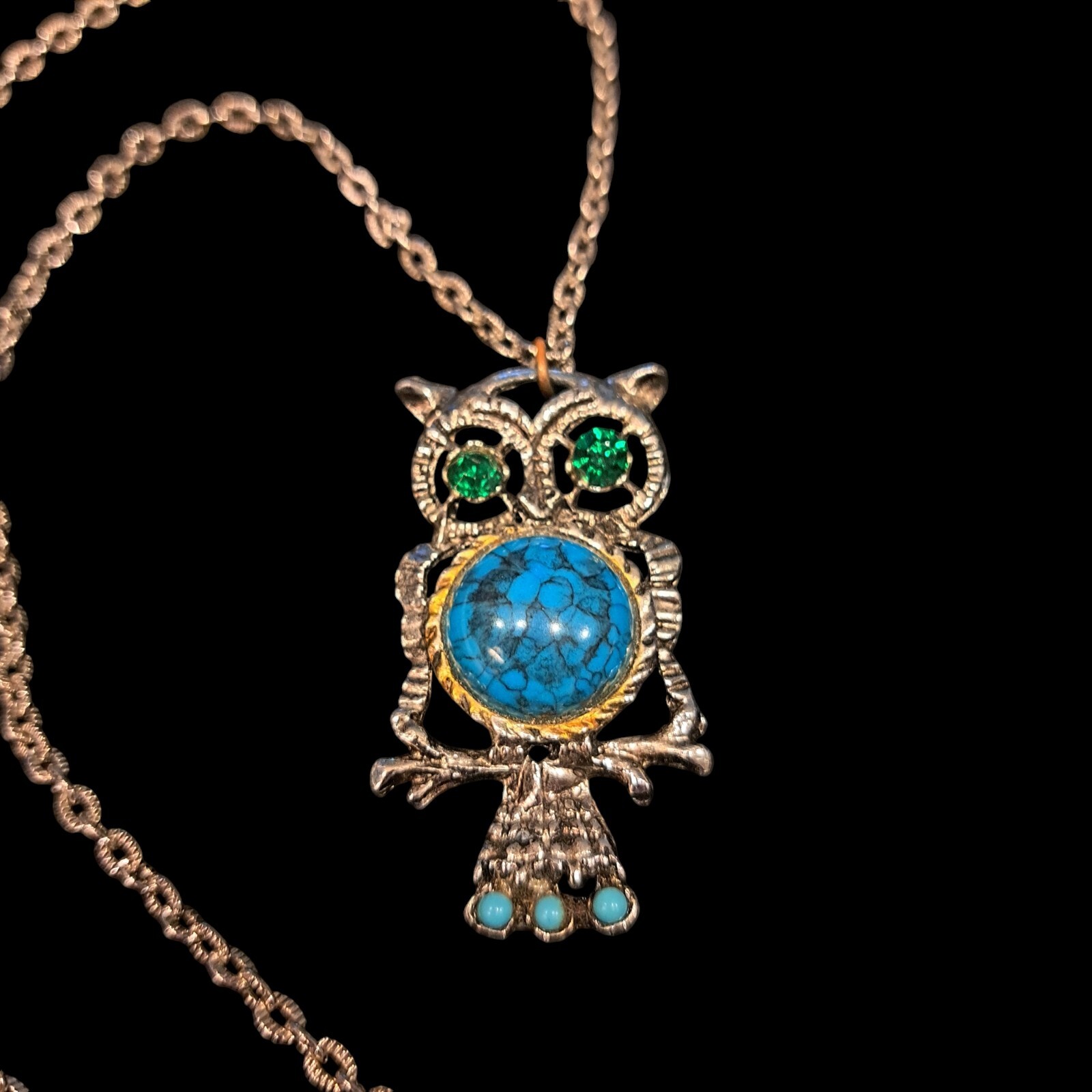 Vintage Owl Necklace Faux Turquiose 24