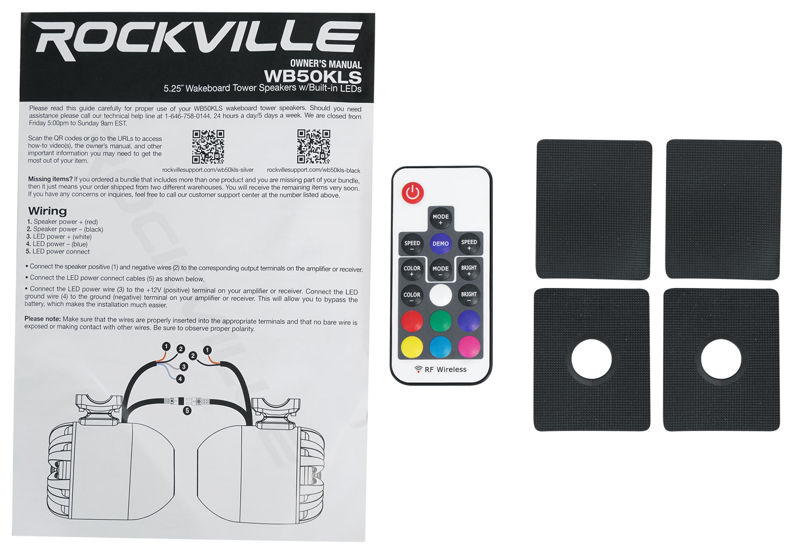 2 Металлические колонки Rockville WB50KLS BLACK 525 250 Вт для морского вейкбординга со светодиодной подсветкой