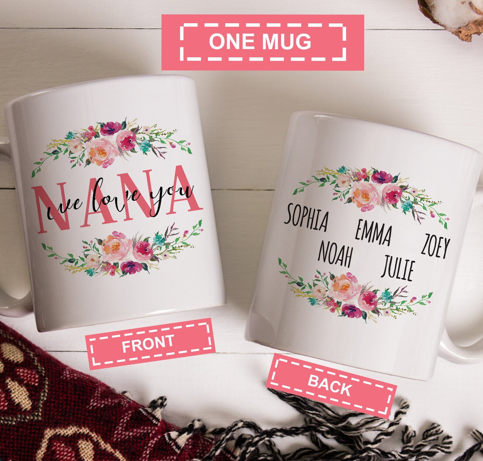 Personalized Grandma Gift Nana Present Custom Grandmother Mug Watercolor Mug