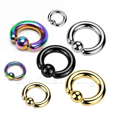 PAIR Titanium Anodized Surgical Steel Captive Bead Ring Ear Nipple Ring & Septum