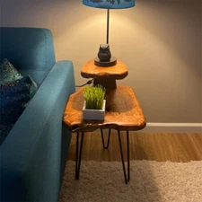 Rustic Modern Live Edge Cedar Root 2-Tier End Table - Handcrafted Side Table