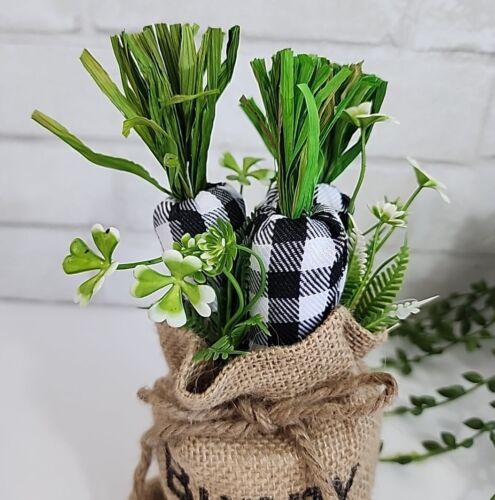 Black White Plaid Carrots Burlap Bag Easter Farmhouse Spring Decor Tier Tray 9" - Picture 3 of 9