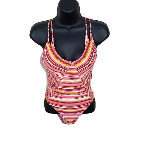 No Boundaries Swimsuit Womens Small 3 - 5 Pink Stripes Cheeky One Piece