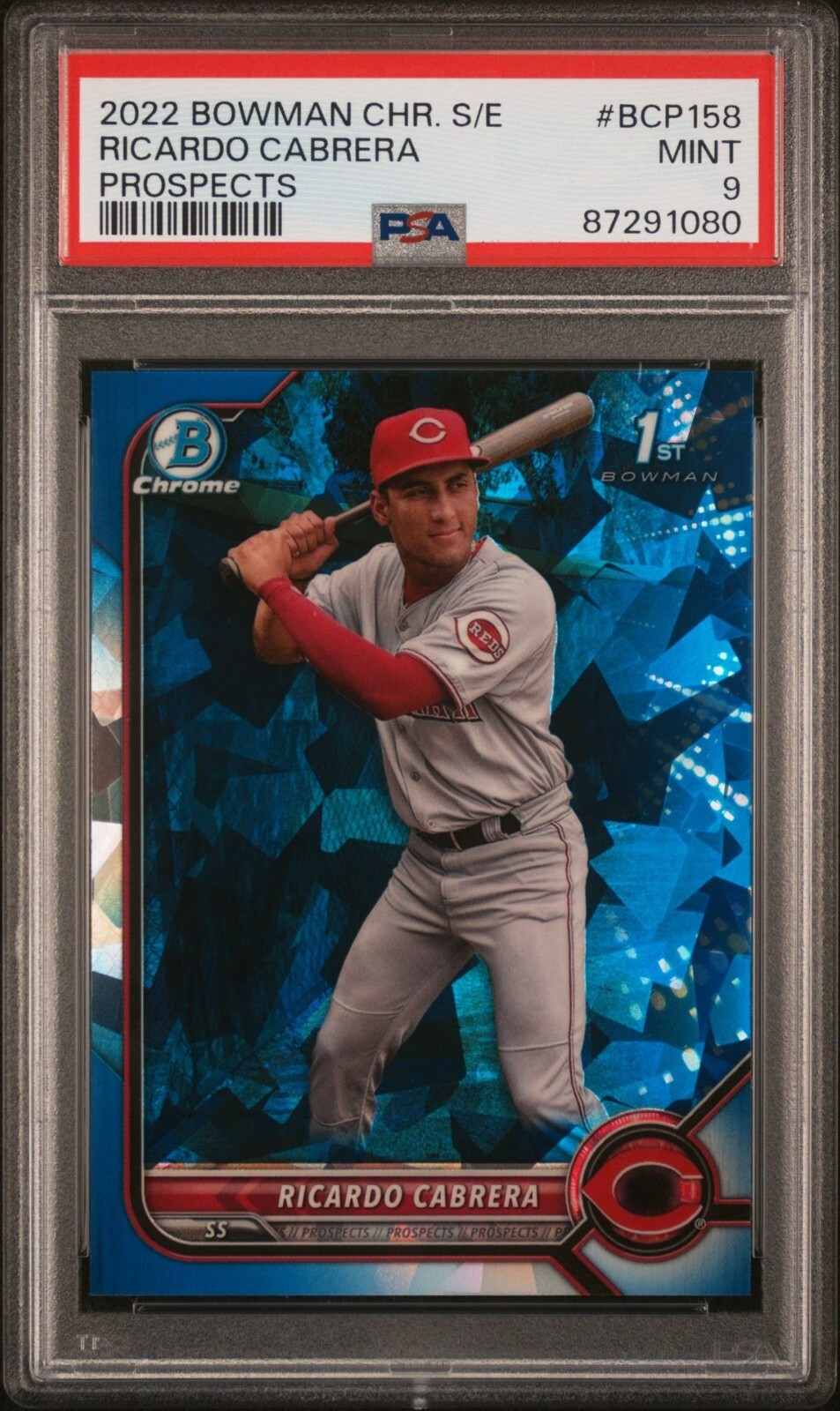 2022 Bowman Chrome Sapphire Ricardo Cabrera 1st Prospect #BCP-158 Reds PSA 9