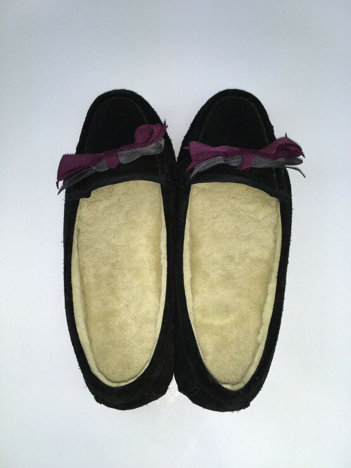 Cole Haan D26285 Black Suede Slippers Purple Bow … - image 10