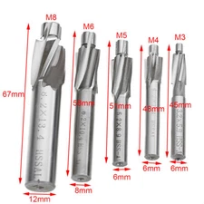 5x M3-M8 4 Flute Countersink HSS-AL End Mill Cutter Pilot Slot Drill Bits Tool