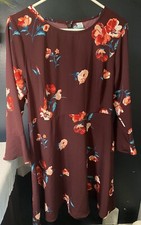 Old Navy Bell Sleeve Dress Dark purple with flowers. Size large