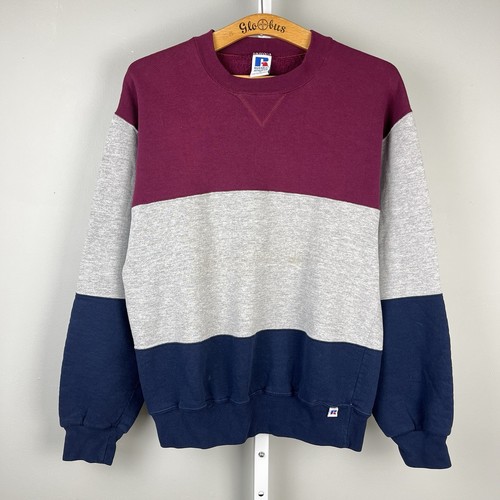 Vintage Russell Athletic Sweatshirt Size Medium Red Blue Gray Colorblock USA - Picture 1 of 6