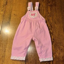 Vtg OshKosh BGosh Pink Denim Overalls Made USA 24 Month Floral Bow Back