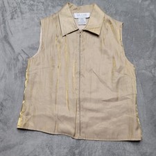 VTG Silk Club Collection Gold Crinkle Vest Women Medium Silk Blend Full Zip...