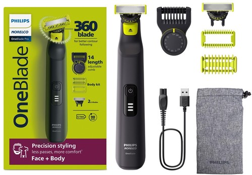 Philips Norelco OneBlade Pro 360 Face + Body Hybrid Electric Trimmer & Shaver