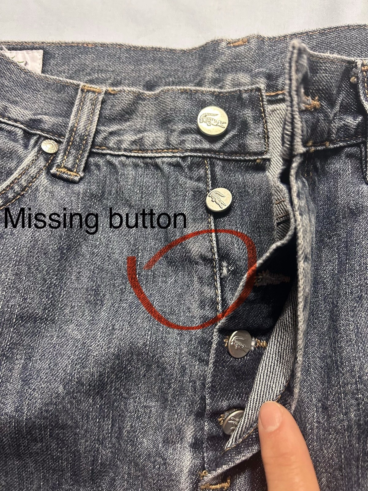 Lacoste Men's Blue Denim Straight Leg Jeans Button Fly Size 42 Missing button thumbnail 2