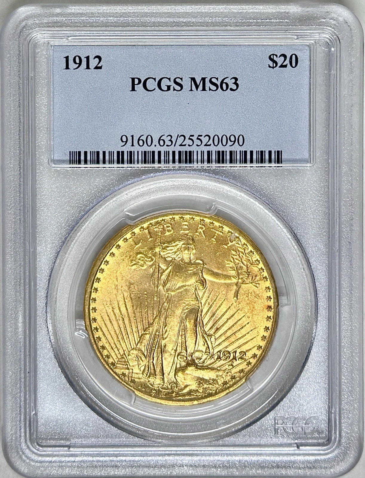 1912 SAINT GAUDENS $20 GOLD DOUBLE EAGLE PCGS MS63