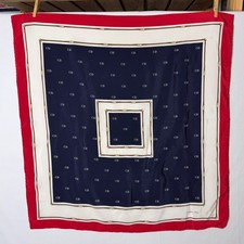Vintage Christian Dior Silk Scarf Square Navy Red Monogram Preppy Old Money READ