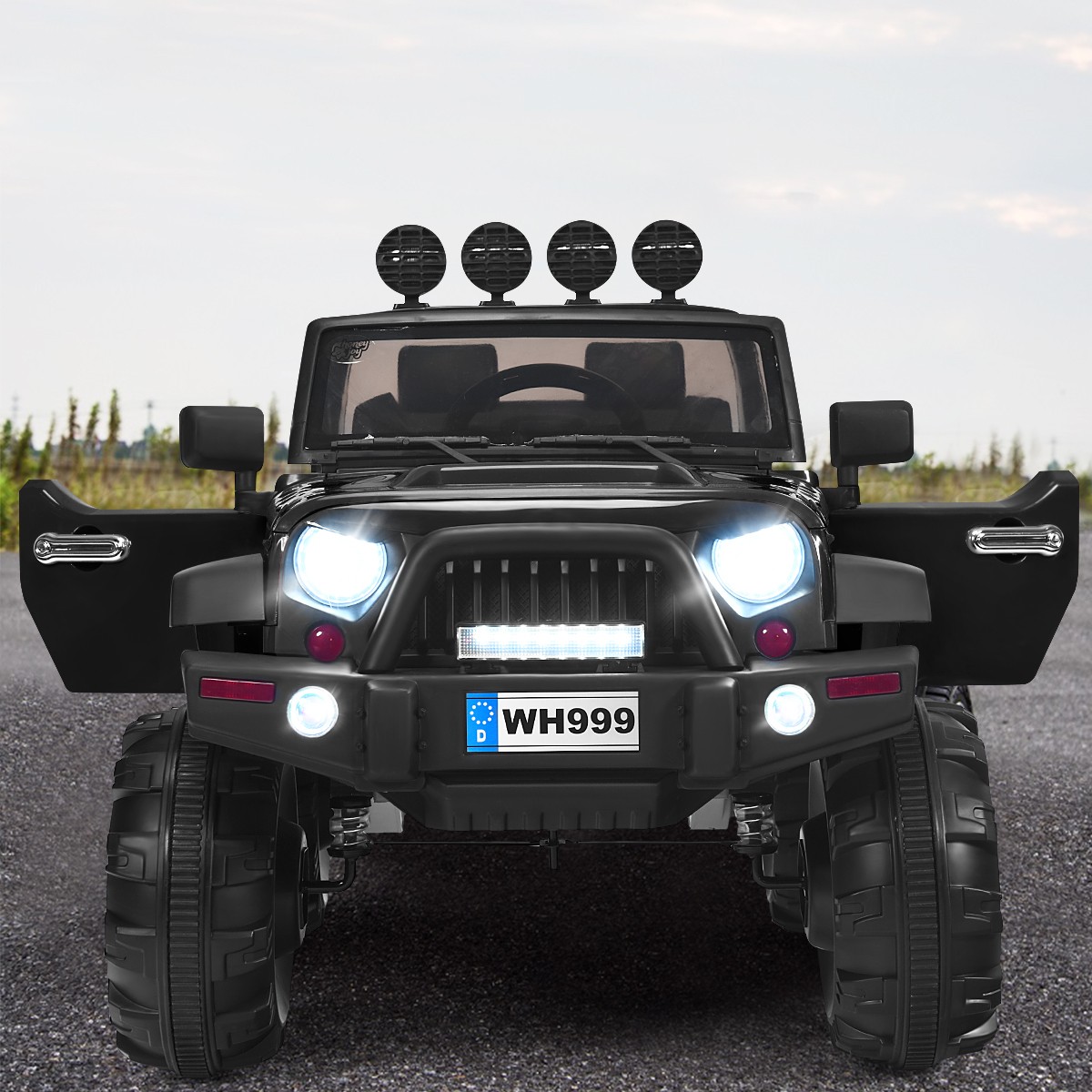 12V Kids Ride On Truck RC Car Spring Suspension w/ LED Light Music Trunk Black