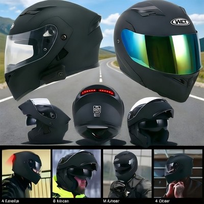 Motorcycle Modular Full Face Bluetooth Helmet Matte Flip up Dual Visor Adult DOT