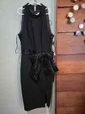 NWT $158 Eliza J Sequin Bow Halter Neck Sheath Dress Size 4