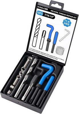 15PC SAE Thread Repair Insert Kit, 7/16-14 inch helicoil Thread Repair kit with