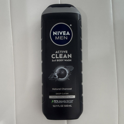 NIVEA Men Active Clean 3-in-1 Body Wash, Natural Charcoal 16.9 fl oz
