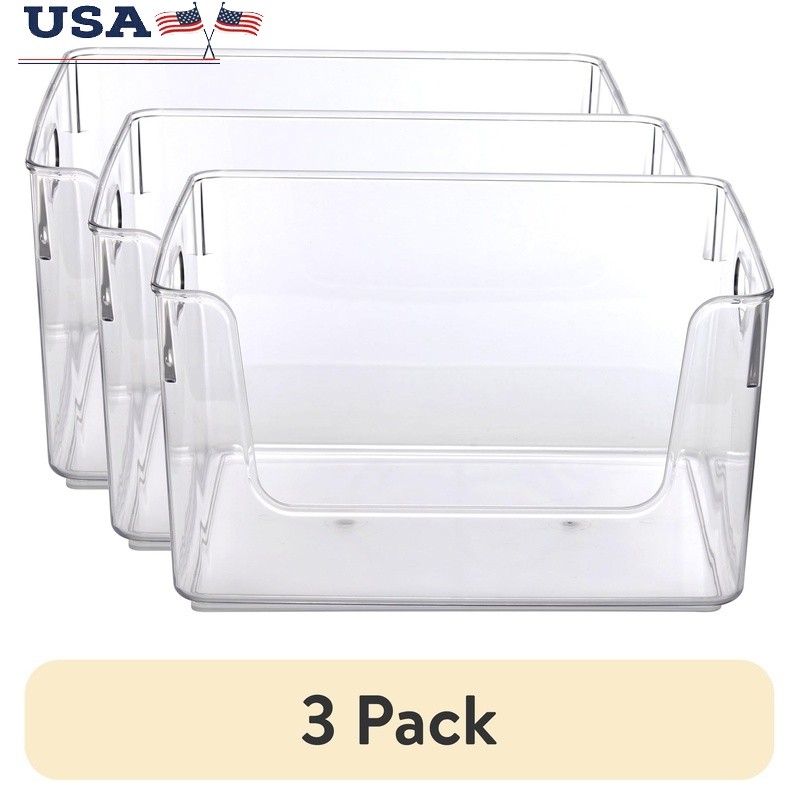 3 Pack Clear Stackable Open Front Storage Bins for Organizing
