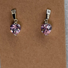 Sterling silver gold dipped Pink Heart CZ pierced earrings.