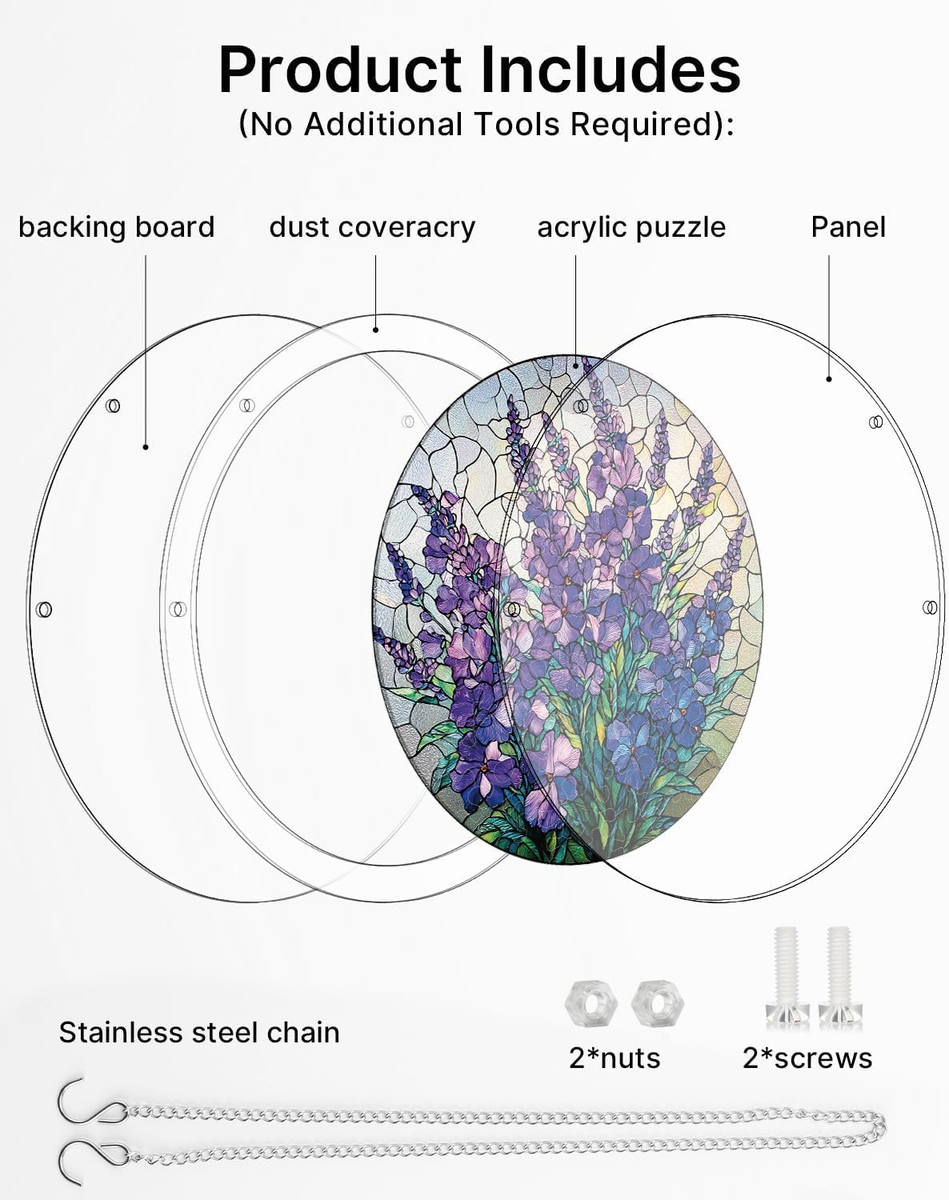 Acrylic Jigsaw Puzzle Suncatcher-Violet Garden Grace, Stained