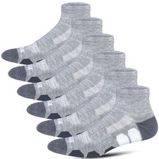 BERING Men's Performance Athletic Ankle Running Socks 6 Pairs 9-12 Grey