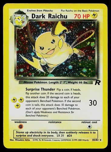 Pokemon Card Team Rocket Dark Raichu 83/82 Unlimited Holo Secret Rare