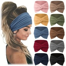 Bohemian Wide Elastic Headband Non Slip Yoga Hair Band For Women Pack Of 10PCS