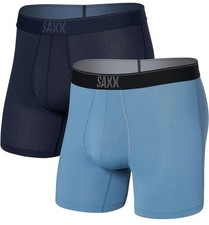 SAXX MEN'S BOXER BRIEFS SIZE S QUEST QUICK DRY MESH PERFORMANCE 2-PK BLUE NWT