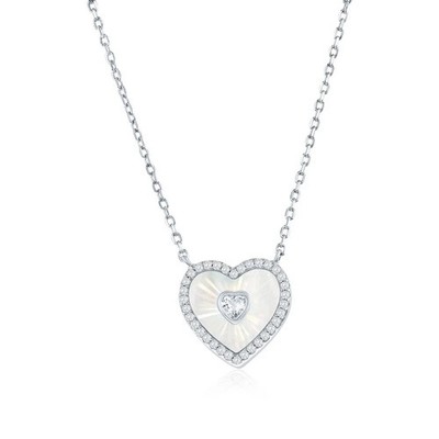 Sterling Silber, D-C Herz MOP & CZ Halskette