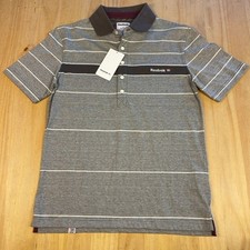 Image of Reebok Classic Striped Polo Shirt Grey Cotton Size M