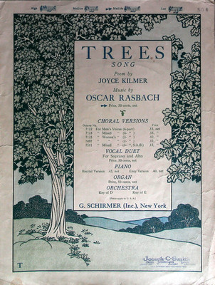 Trees Antique Sheet Music by Joyce Kilmer and Oscar Rasbach 1922
