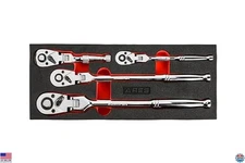 4-Piece Flex Head Ratchet Set, 72-Tooth, Chrome Vanadium, Quick Release,