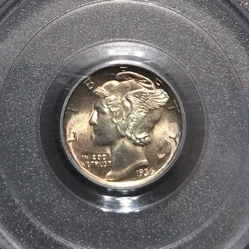 1936 Mercury  Dime  MS65 PCGS OGH MONSTER TONER 90% SILVER