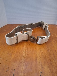 Circa 1910 Royal Marines White Buff Leather Belt Gibralter Buckle Identified?...