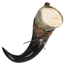 XL Viking Drinking Horn 23" w/ Brown Leather Belt Frog 1400ml Medieval Horn Cup